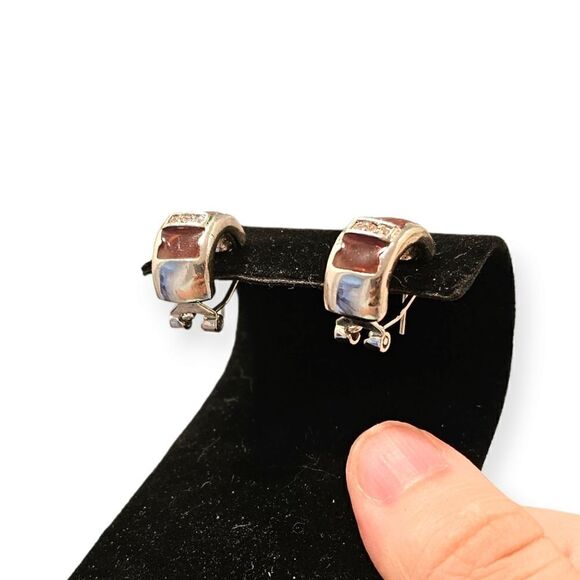 Vintage Mystique Crystal Amber Essense Silver-tone Huggie Hoop Earrings - Picture 4 of 10